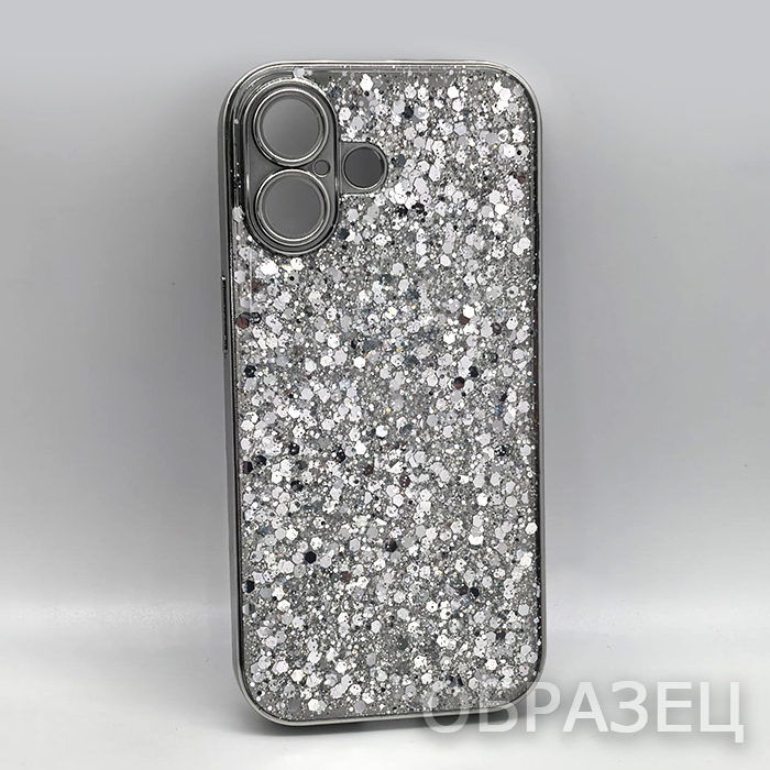 iPhone 17. Накладка, Epoxy Glitter Camera, сплошной серебристый