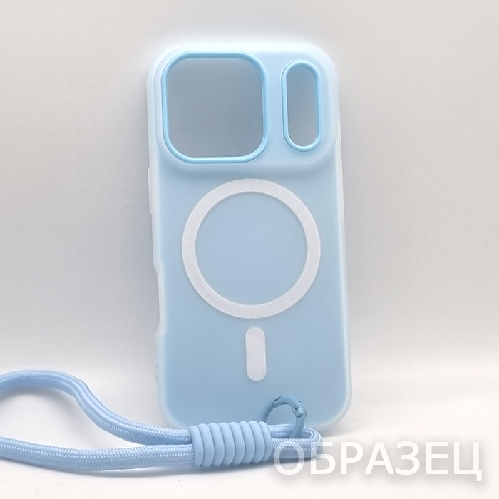iPhone 17 Air. Накладка, Silicone Neon Mag, веревочка, голубой