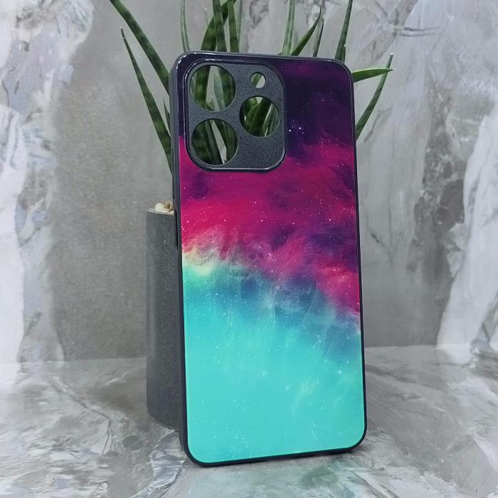 Realme C71. Накладка, силикон + стекло, Космос, черный красный и бирюзовый