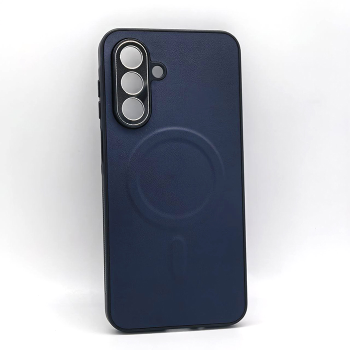 Samsung A17. Накладка, PU Leather Metal Camera Mag, синий