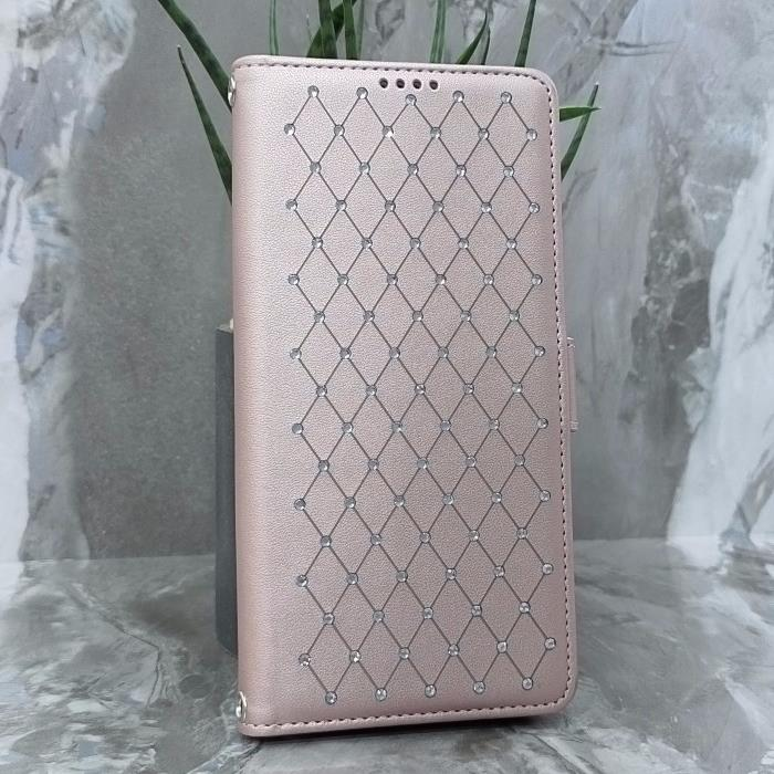 Samsung A07. Книжка, Many Diamonds, магнит сбоку, розовое золото