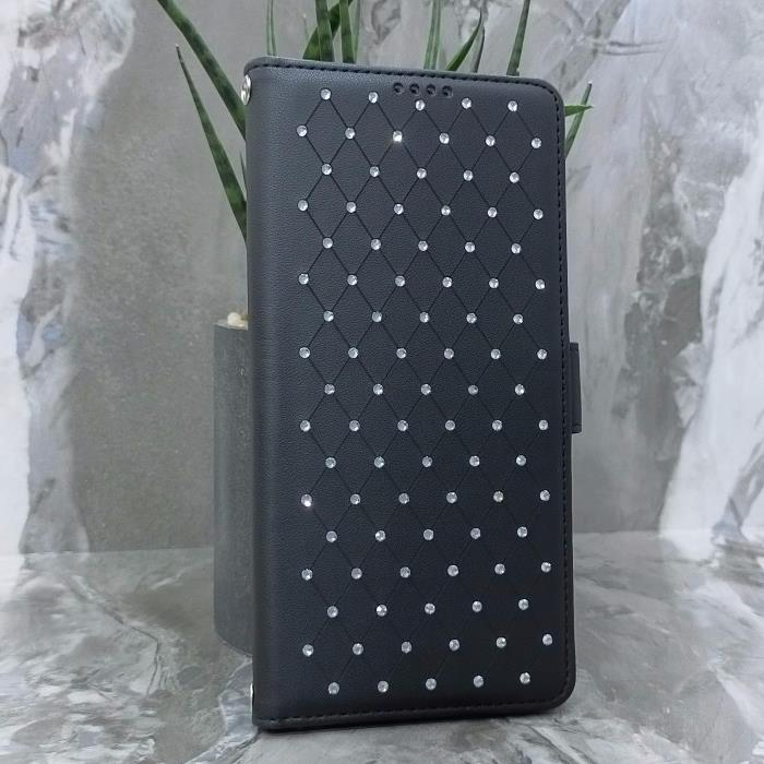 Samsung A07. Книжка, Many Diamonds, магнит сбоку, черный