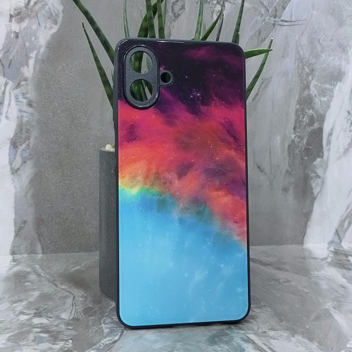 Samsung A07. Накладка, силикон + стекло, Космос, черный красный и бирюзовый