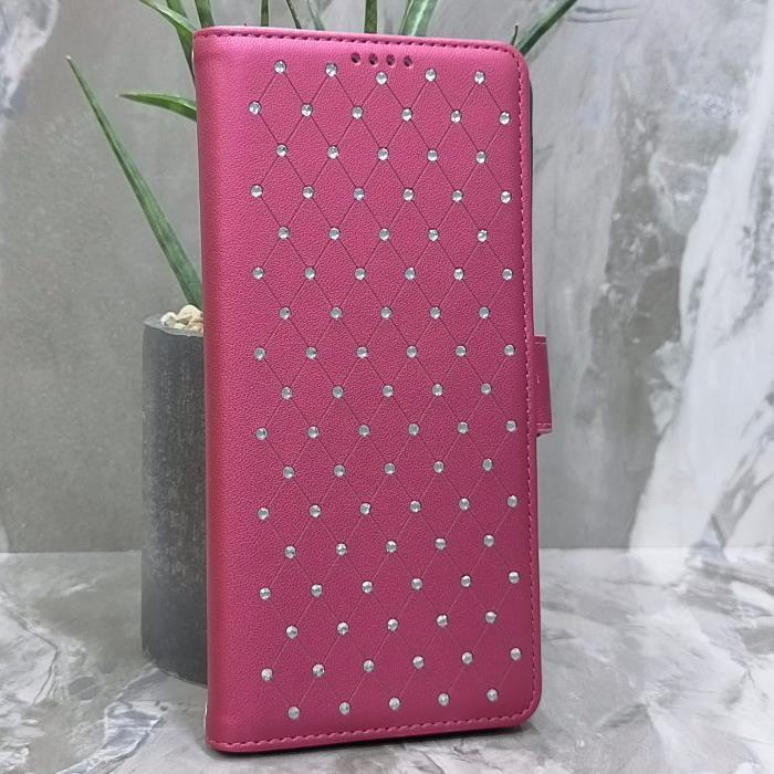 Samsung A07. Книжка, Many Diamonds, магнит сбоку, бордовый