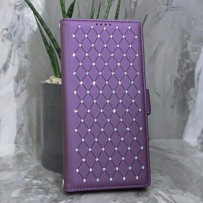 Samsung S26 Ultra. Книжка, Many Diamonds, магнит сбоку, фиолетовый
