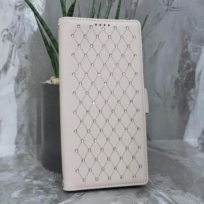 Samsung S26 Ultra. Книжка, Many Diamonds, магнит сбоку, бежевый