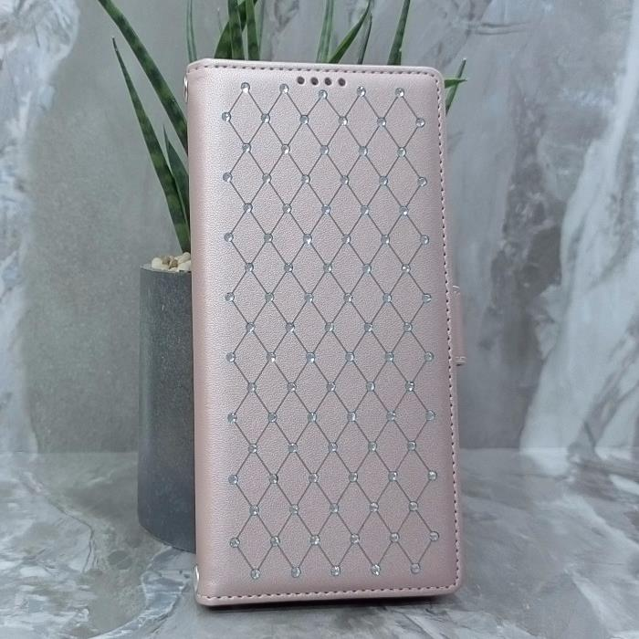 Samsung S26 Ultra. Книжка, Many Diamonds, магнит сбоку, розовое золото