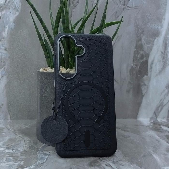 Samsung S26. Накладка, BST Croc Leather Mag, текстура кожи, черный