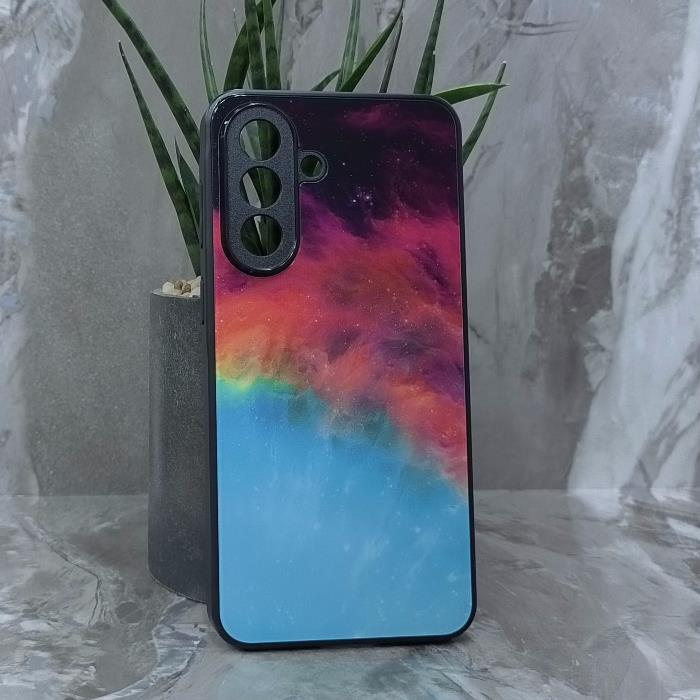 Samsung A57 5G. Накладка, силикон + стекло, Космос, черный красный и бирюзовый