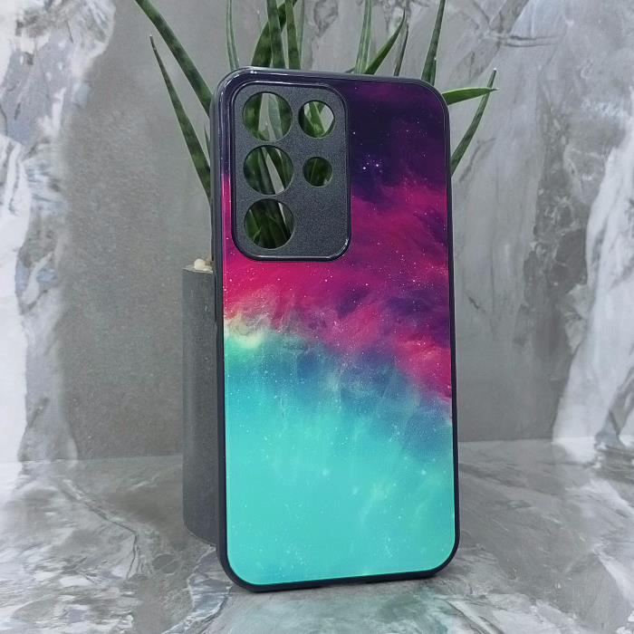 Realme C85. Накладка, силикон + стекло, Космос, черный красный и бирюзовый
