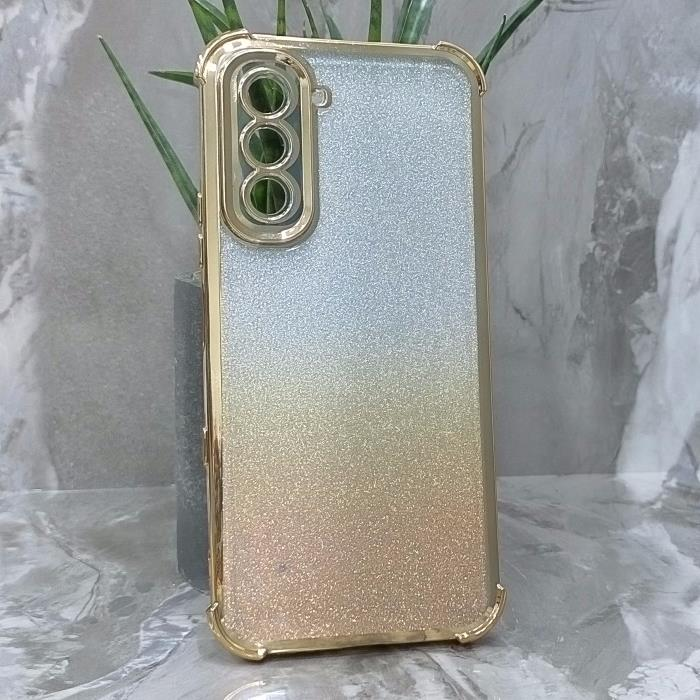 Infinix HOT 70. Накладка, Heavy Armor TPU, вкладка с блестками, золотистые края