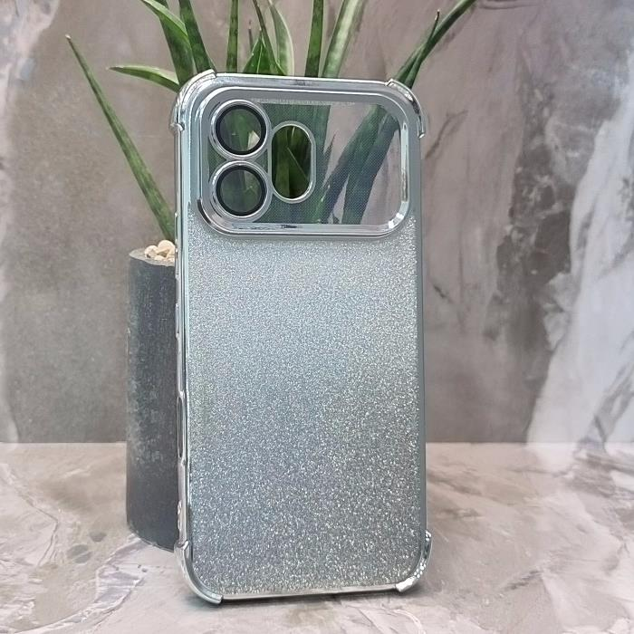 Huawei Honor 600. Накладка, Heavy Armor TPU, вкладка с блестками, серебристые края
