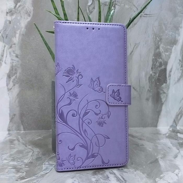 Samsung A27. Книжка, Книжка, бабочка и цветы, фиолетовый