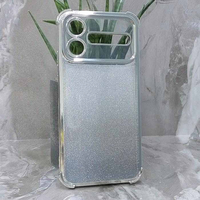 Infinix Smart 20. Накладка, Heavy Armor TPU, вкладка с блестками, серебристые края
