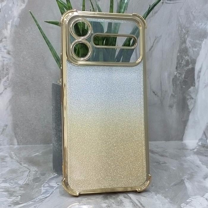 Infinix Smart 20. Накладка, Heavy Armor TPU, вкладка с блестками, золотистые края