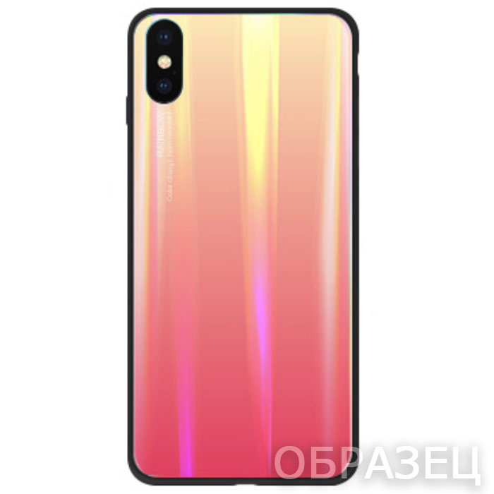 iPhone 6 Plus/6s Plus. Накладка, силикон + стекло, Rainbow, красный и оранжевый