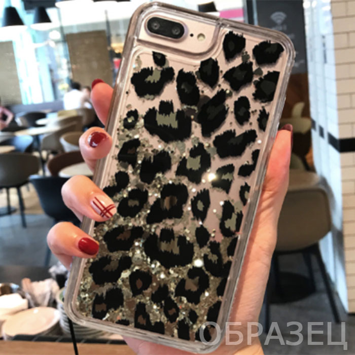 iPhone 6 Plus/6s Plus. Накладка, силикон, переливающийся, Текстура Леопард