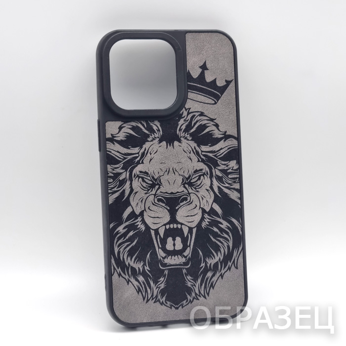 iPhone 7/8. Накладка, PU Leather Print, Лев Корона, черно-серый