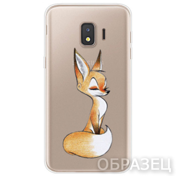 Samsung J1 2016. Накладка, силикон, Simple Print, Лиса прозрачный фон