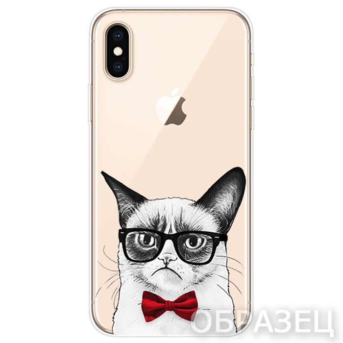 Samsung J1 2016. Накладка, силикон, Simple Print, Кот Очки Бантик
