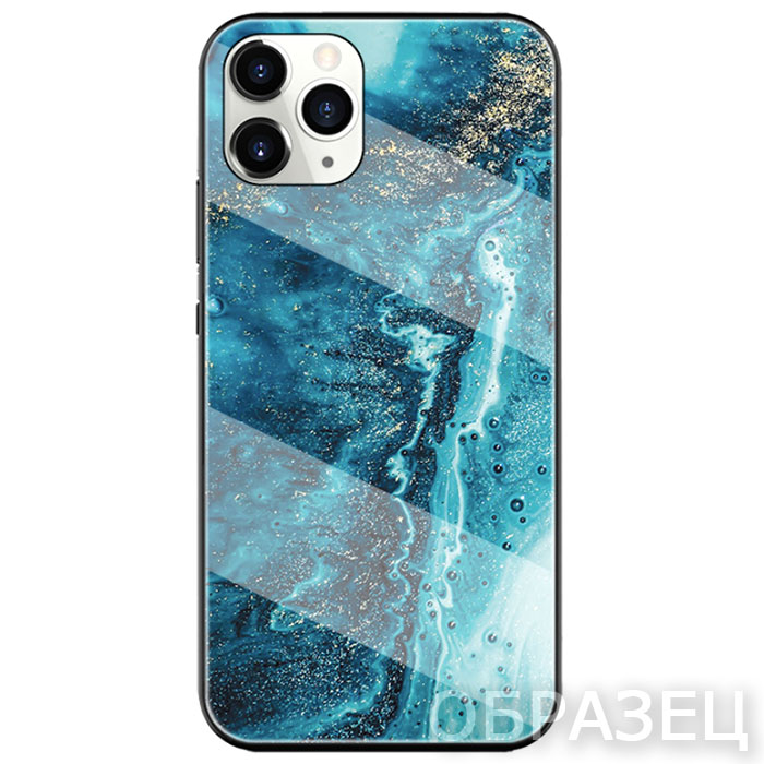 Huawei Honor 9. Накладка, силикон + стекло, Акриловая абстракция, синий