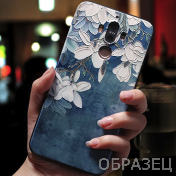 Xiaomi Note 4/Note 4x. Накладка, силикон, рельефная печать, Цветы, синий фон