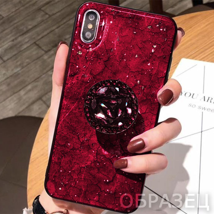 Samsung S7 Edge. Накладка, силикон + эпоксидная смола, попсокет, красный