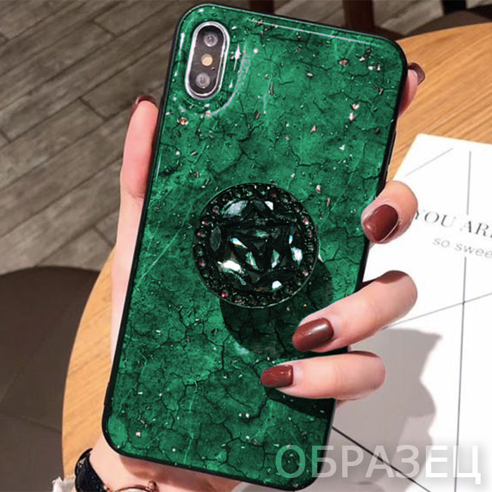 Samsung S7 Edge. Накладка, силикон + эпоксидная смола, попсокет, зеленый