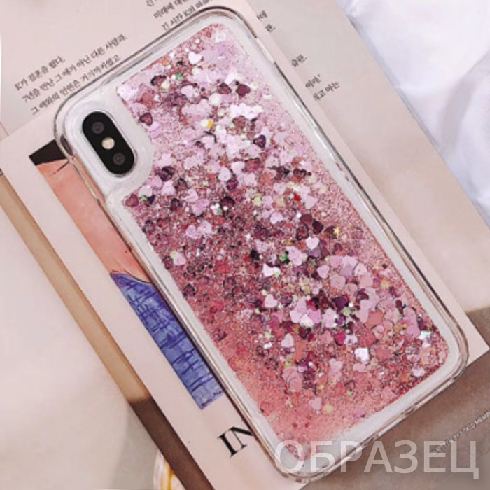 Xiaomi 5s. Накладка, силикон, переливающийся, темно-розовые сердечки