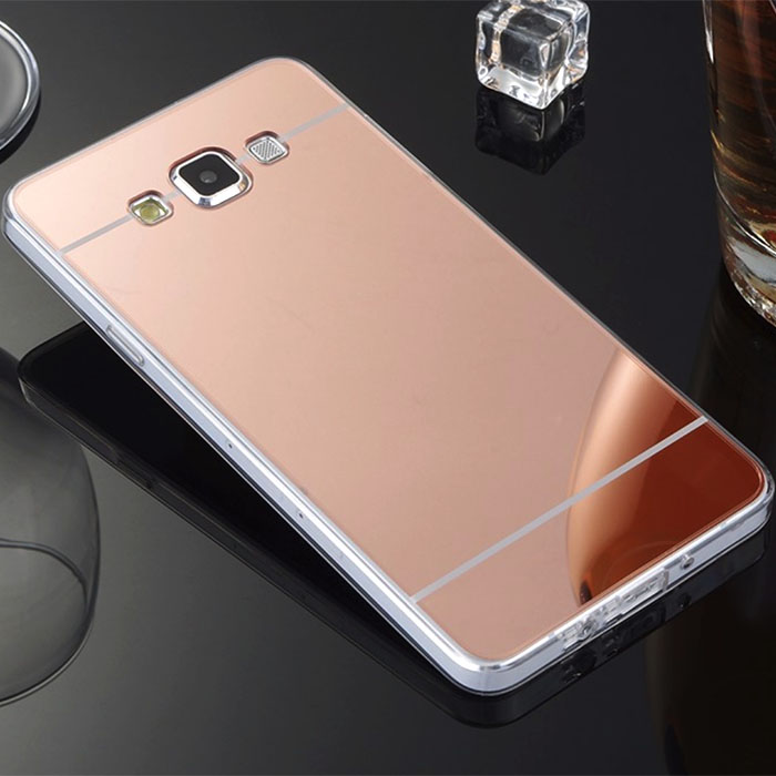 Samsung A7. Накладка, силикон, зеркальный, розовое золото