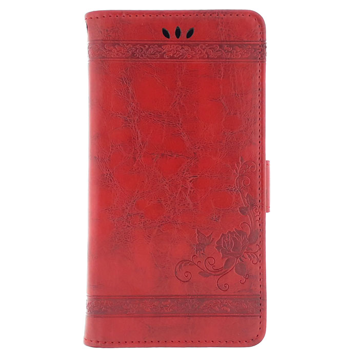 Huawei Nova 2i. Книжка, магнит сбоку, Бабочка и цветы, красный