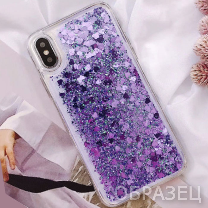 Xiaomi Redmi 5 Plus. Накладка, силикон, переливающийся, фиолетовые сердечки