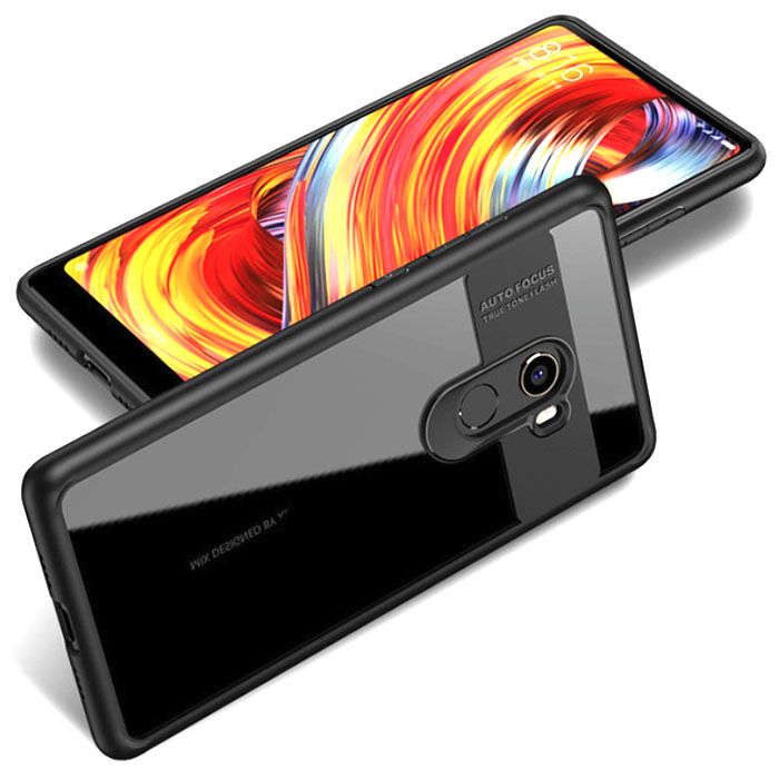 Xiaomi Mix 2. Накладка, силикон + пластик, черные края, прозрачный