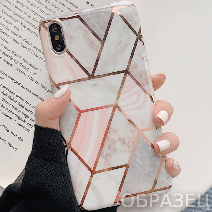 Huawei P20 Lite. Накладка, силикон, IMD, Marble Lines, светлый