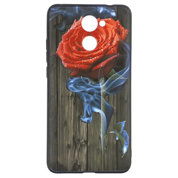 Huawei Y7 Prime. Накладка, силикон, роза, темный фон